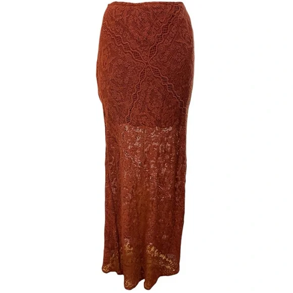 Jen’s Pirate Booty skirt LACE‎ rust long layer over mini skirt MAXI ($270) M MED